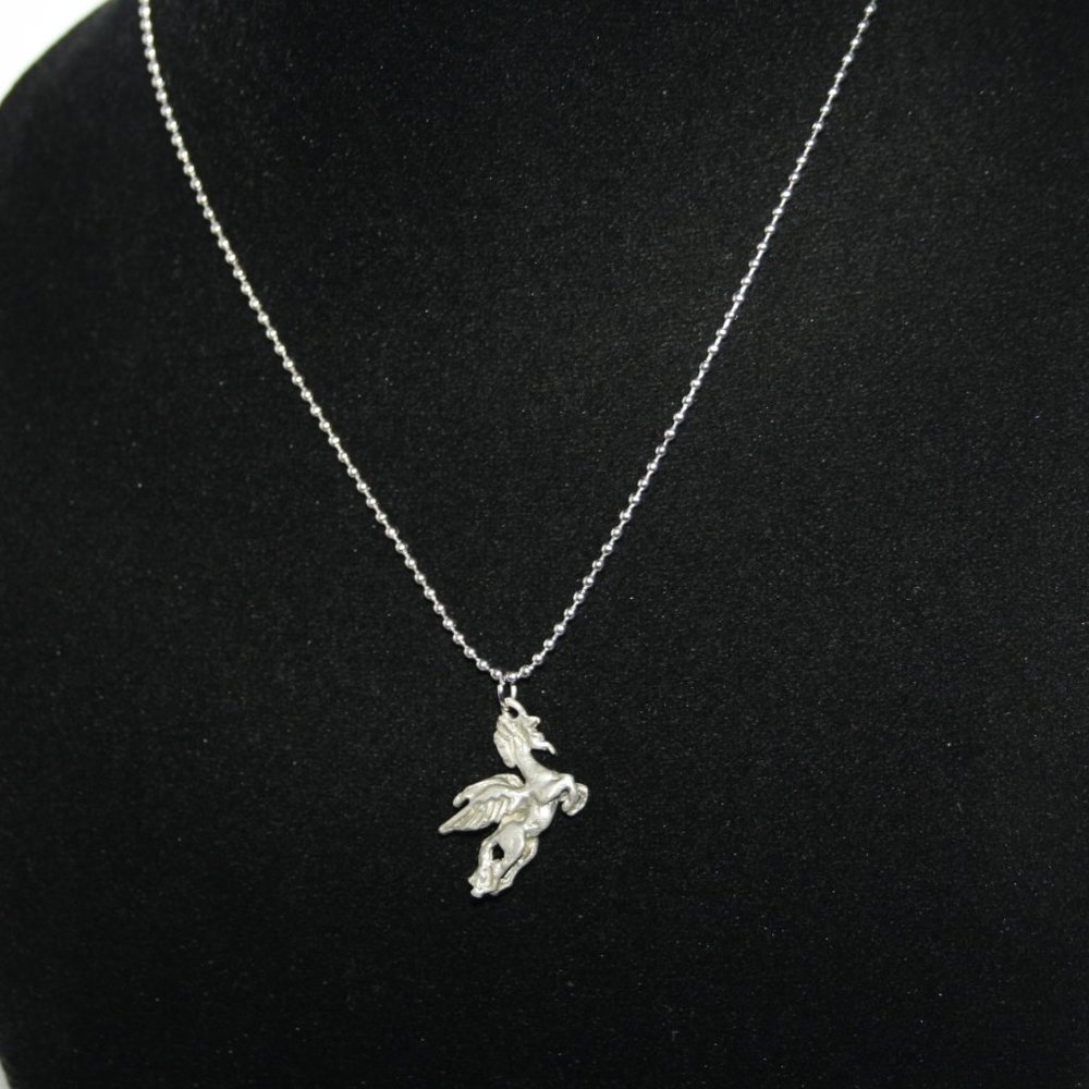 🪐🐎 Silver Pegasus Charm Necklace – 18" · Sculptural Shine · Mythical Motion